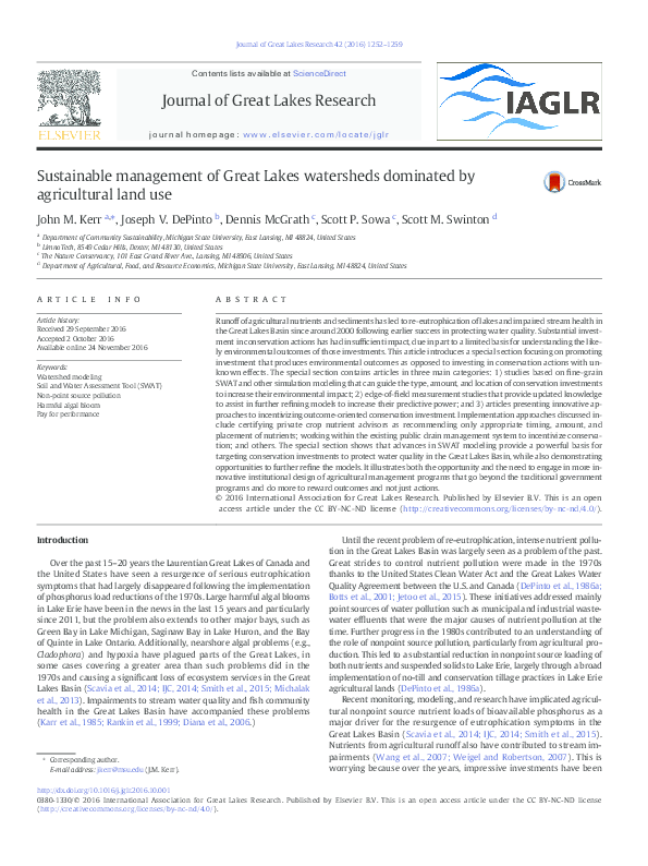 (PDF) Sustainable management of Great Lakes watersheds dominated by ...