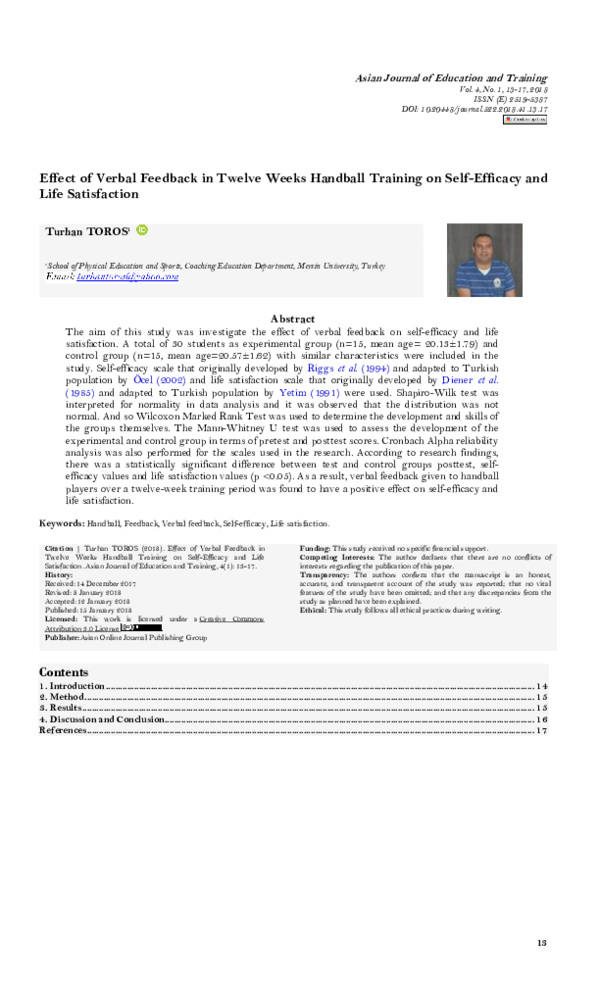 (PDF) Effect of Verbal Feedback in Twelve Weeks Handball Training on ...