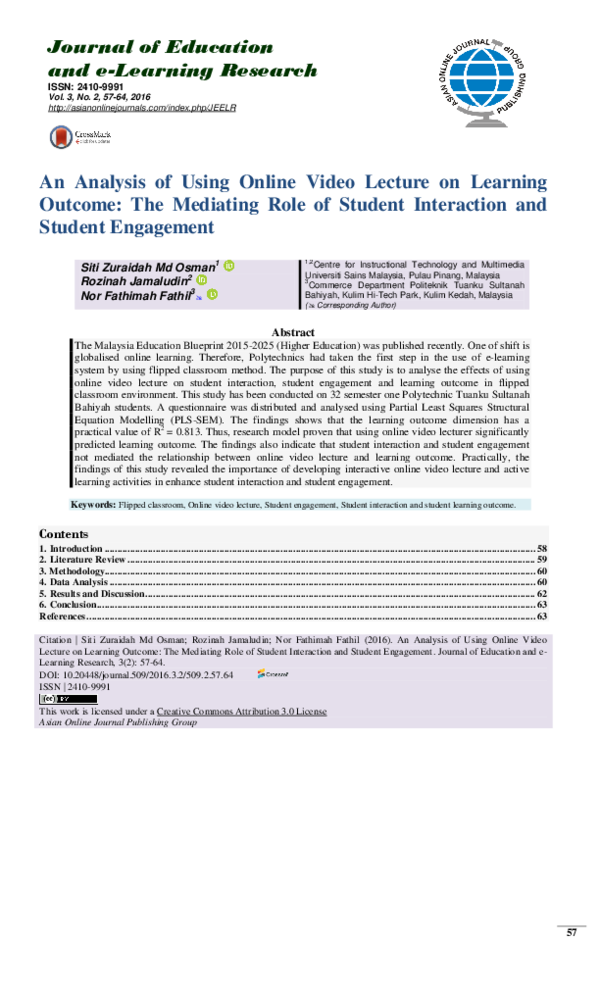 (PDF) An Analysis of Using Online Video Lecture on Learning Outcome ...