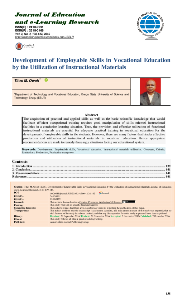 (PDF) Development of Employable Skills in Vocational Education by the