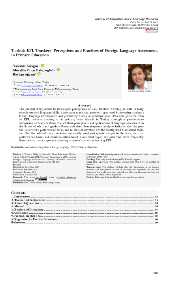 (PDF) Turkish EFL Teachers' Perceptions and Practices of Foreign ...