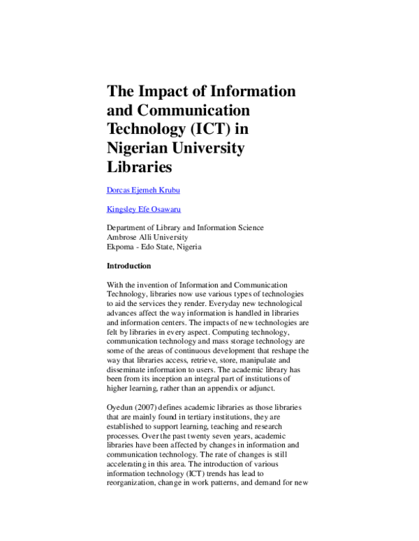 (DOC) The Impact of Information and Communication Technology (ICT) in ...