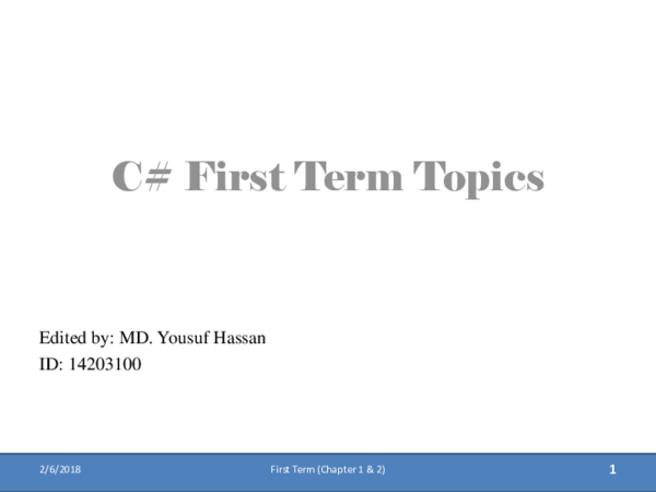 (PDF) C# First Term Topics RHH Chapter 1 and 2