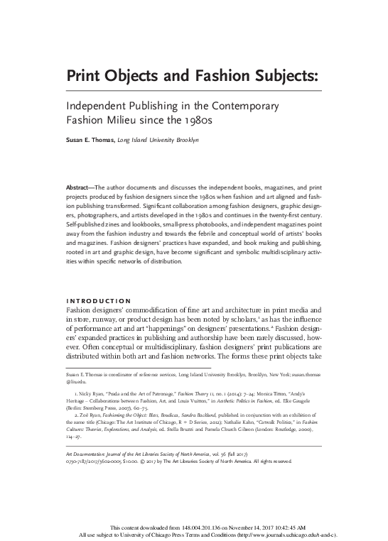 PDF) Print Objects and Fashion Subjects: Independent ...