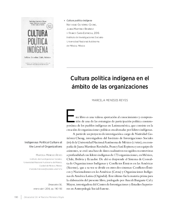 Reseña del libro "Cultura política indígena en el ámbito de las organizaciones"