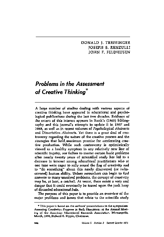 (PDF) Problems in the Assessment of Creative Thinking*