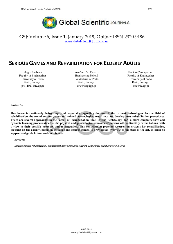 (PDF) Serious Games and Rehabilitation for Elderly Adults