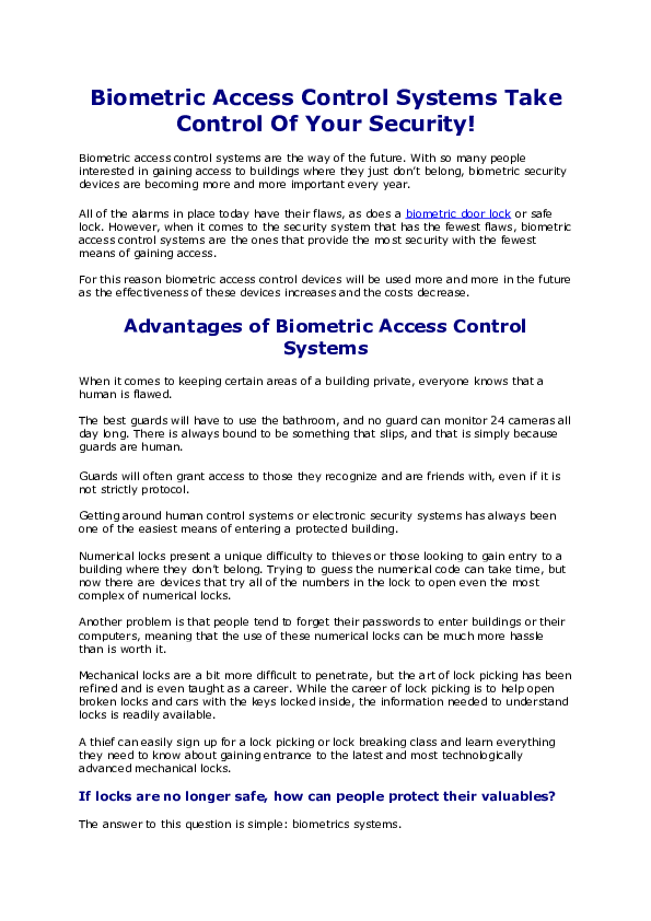 (DOC) Biometric Access Control
