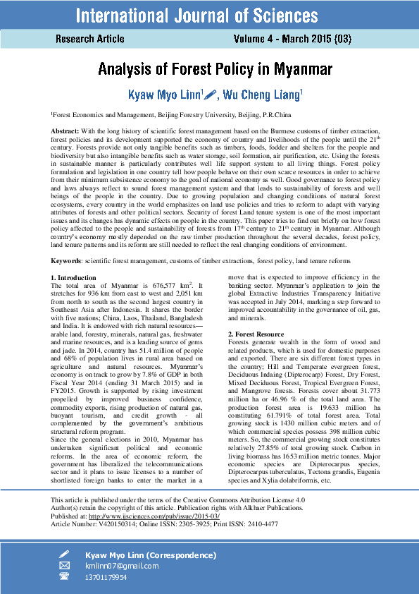(PDF) Analysis of Forest Policy in Myanmar