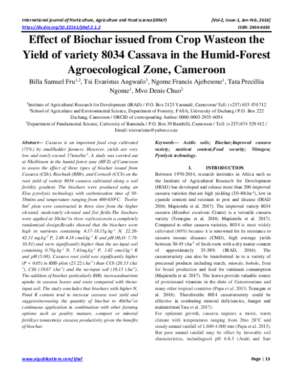 (PDF) Effect of Biochar issued from Crop Wasteon the Yield of variety ...
