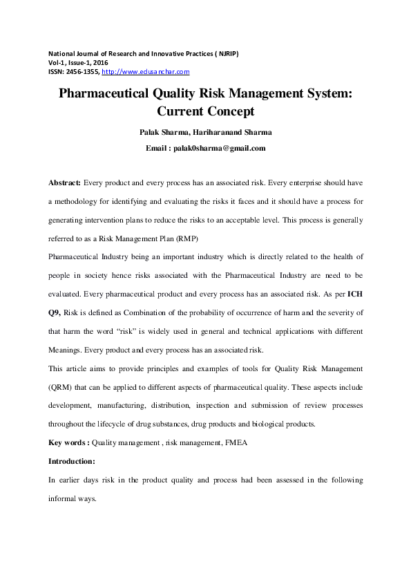 (PDF) NJRIP-Pharmaceutical Quality Risk Management System.pdf