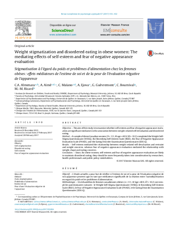 (PDF) Weight stigmatization and disordered eating in obese women The