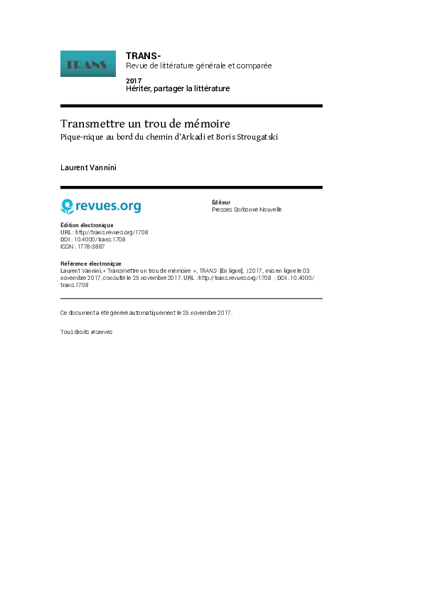 (PDF) Transmettre un trou de mémoire Piquenique au bord du chemin d