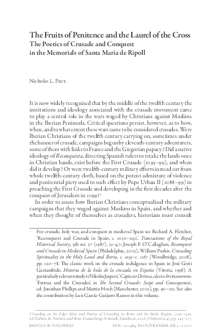 The Fruits of Penitence and the Laurel of the Cross: The Poetics of Crusade and Conquest in the Memorials of Santa Maria de Ripoll