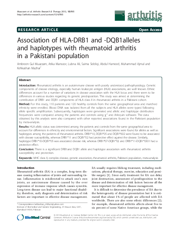 (PDF) Association of HLA-DRB1 and -DQB1alleles and haplotypes with ...
