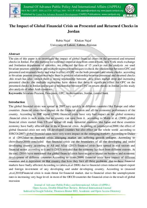 (PDF) The Impact of Global Financial Crisis on Presented and Returned ...
