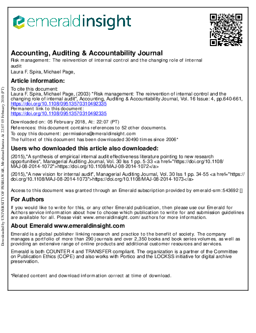 (PDF) Accounting, Auditing & Accountability Journal