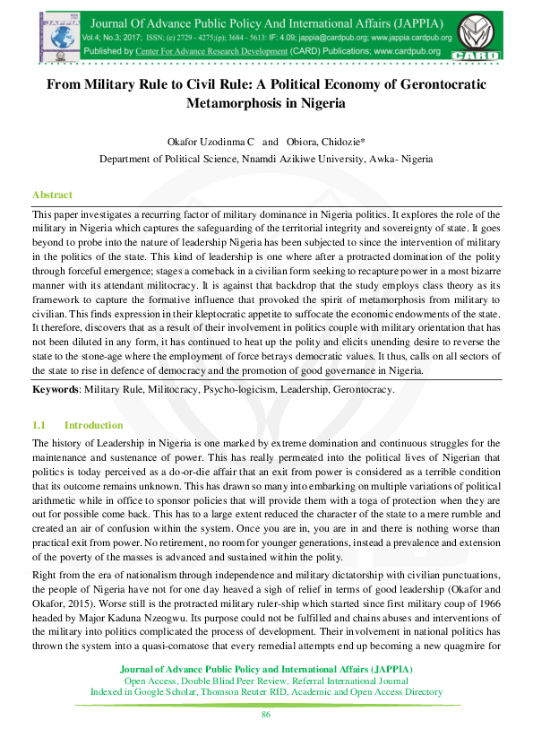(PDF) From Military Rule to Civil Rule: A Political Economy of ...