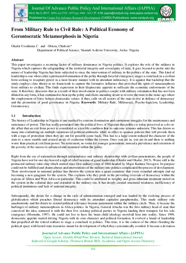 (PDF) From Military Rule to Civil Rule: A Political Economy of ...