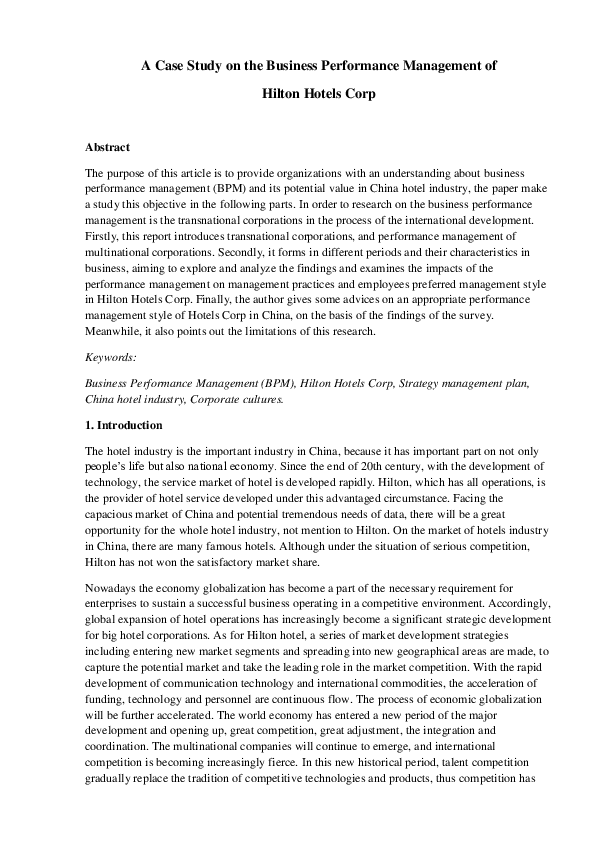 (DOC) A Case Study on the Business Performance Management of Hilton ...