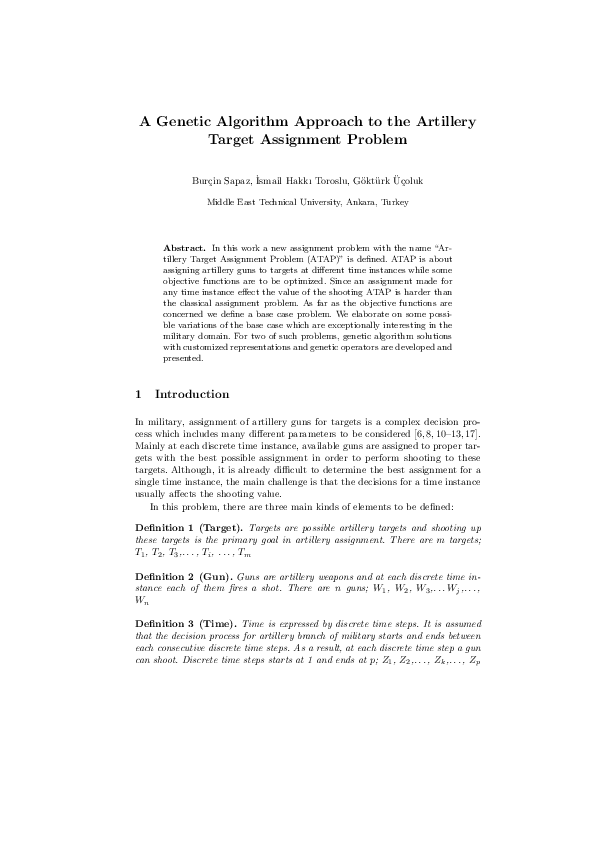 (PDF) A Genetic Algorithm Approach to the Artillery Target Assignment ...