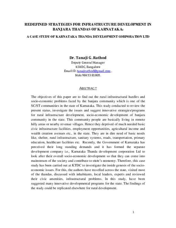 (DOC) REDEFINED STRATEGIES FOR INFRASTRUCTURE DEVELOPMENT IN BANJARA ...