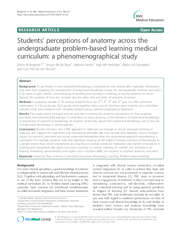 (PDF) Students' perceptions of anatomy across the undergraduate problem ...