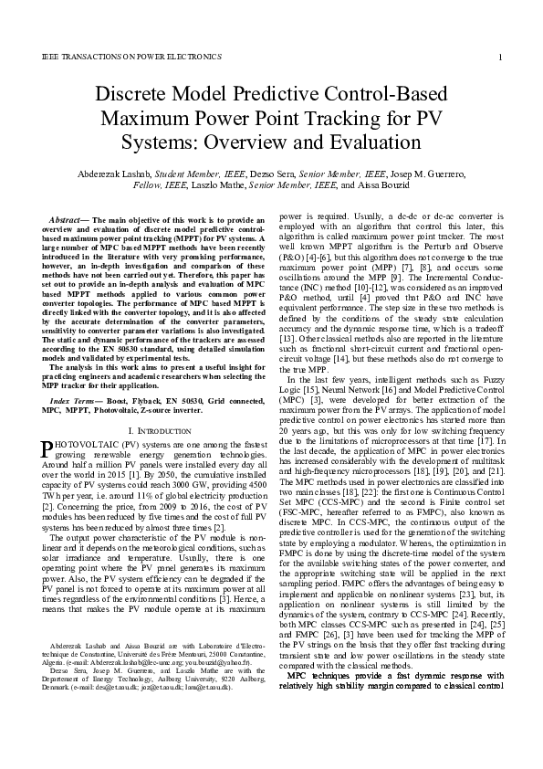 (PDF) Discrete Model Predictive ControlBased Maximum Power Point ...