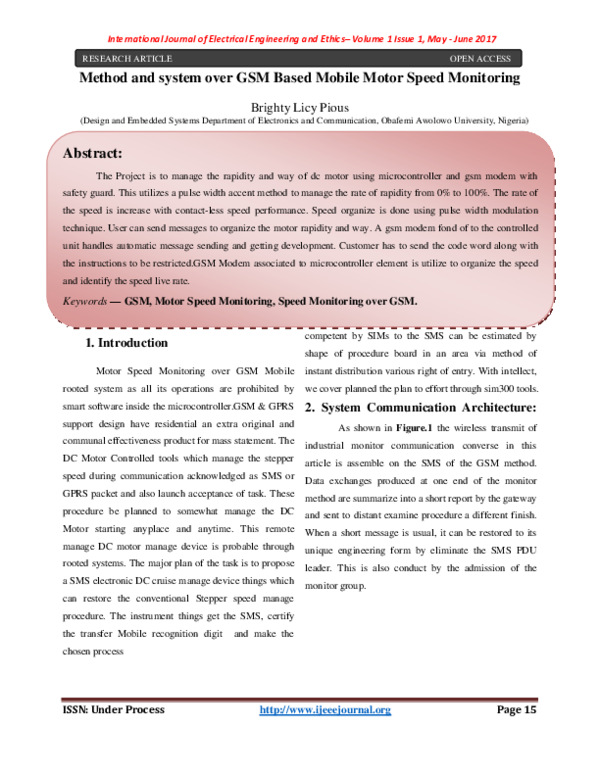 (PDF) Method and system over GSM Based Mobile Motor Speed Monitoring