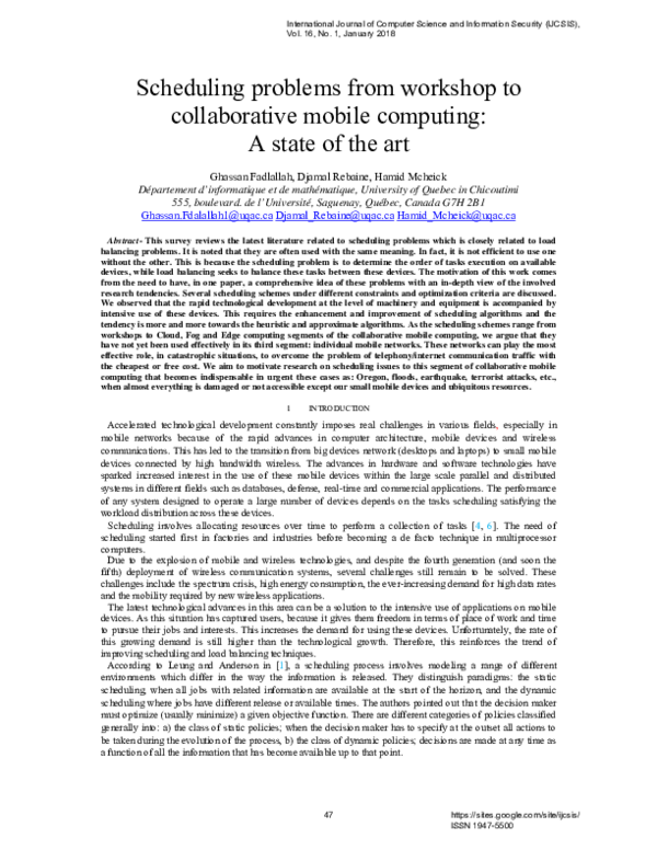 (PDF) Scheduling Problems from Workshop to Collaborative Mobile ...