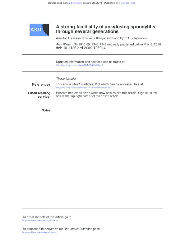 (PDF) A strong familiality of ankylosing spondylitis through several ...