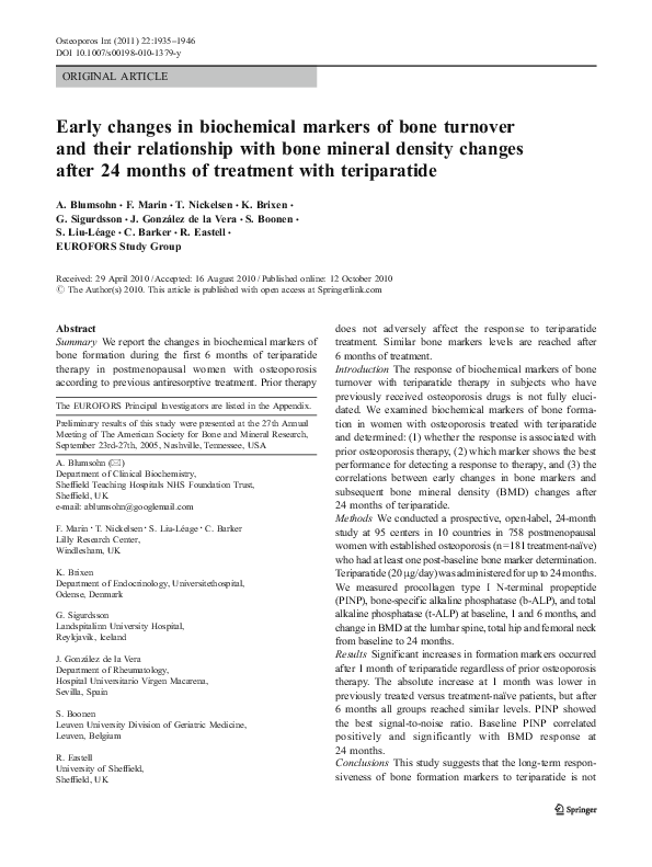 (PDF) Early changes in biochemical markers of bone turnover and their ...