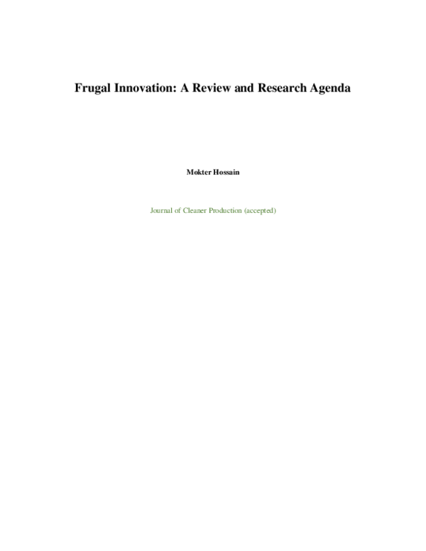 (PDF) Frugal Innovation: A Review and Research Agenda