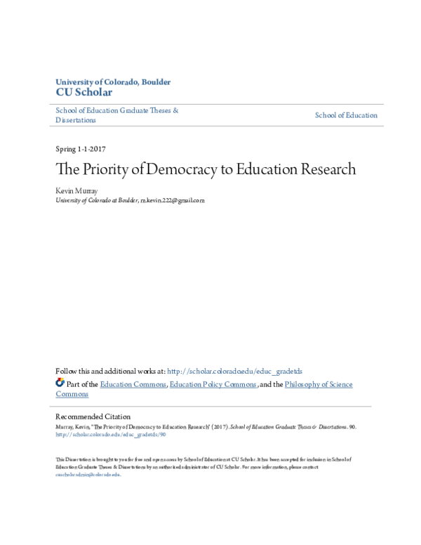 (PDF) The Priority of Democracy to Education Research | Kevin J ...