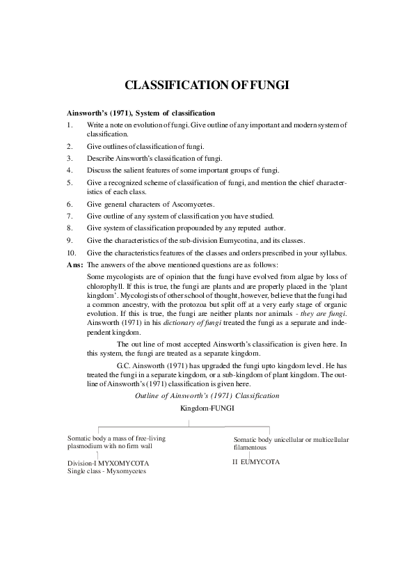 Classification of fungi notes picture