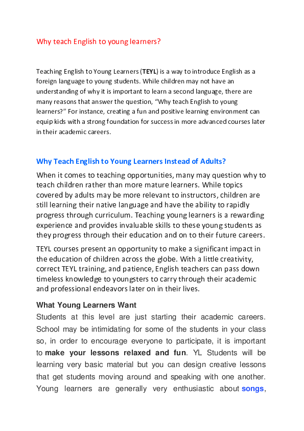 (DOC) Why teach English to young learners