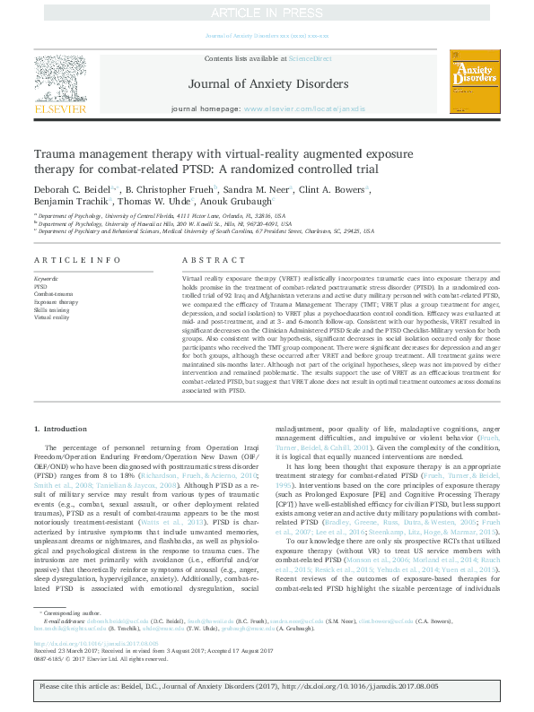 (PDF) Trauma management therapy with virtualreality augmented exposure