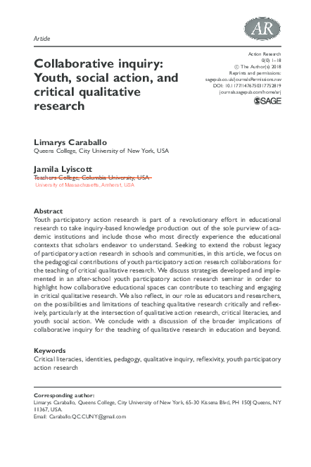 (PDF) Collaborative inquiry: Youth, social action, and critical ...