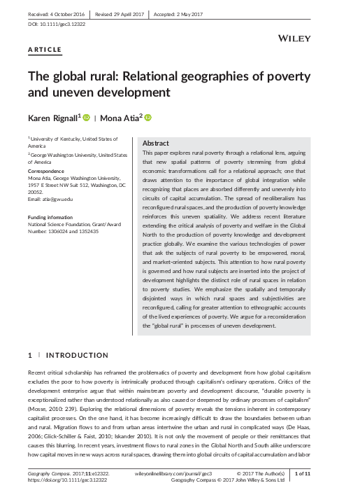 (PDF) The global rural: Relational geographies of poverty and uneven ...