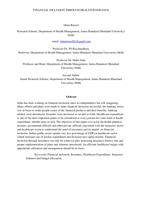 (DOC) Financial Inclusion through Health Insurance conf paper.docx