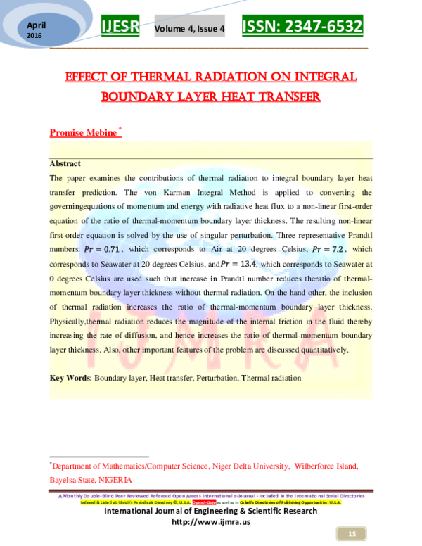 (PDF) Effect of Thermal Radiation on Integral Boundary Layer Heat Transfer