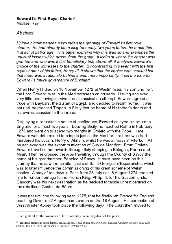 (PDF) Edward I's First Royal Charter
