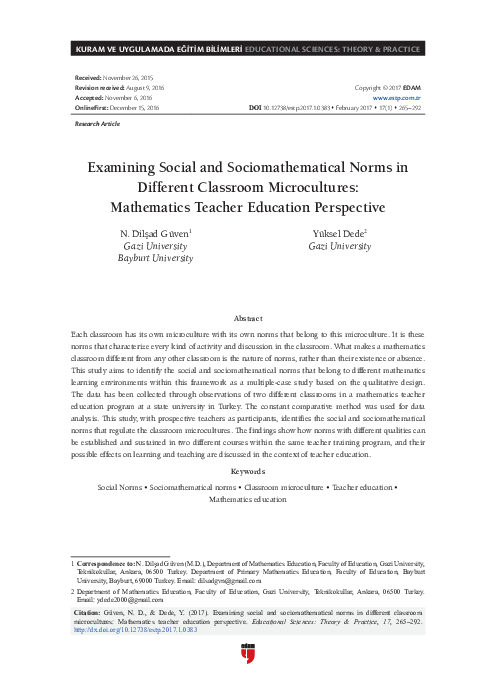(PDF) Examining Social and Sociomathematical Norms in Different ...