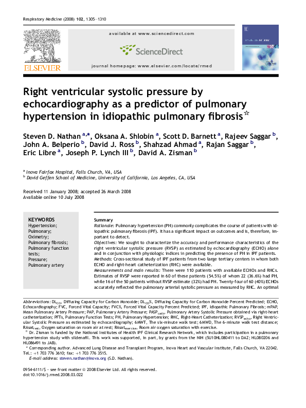 (PDF) Right ventricular systolic pressure by echocardiography as a ...