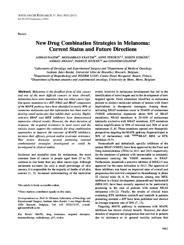 (PDF) New Drug Combination Strategies in Melanoma Current Status and ...