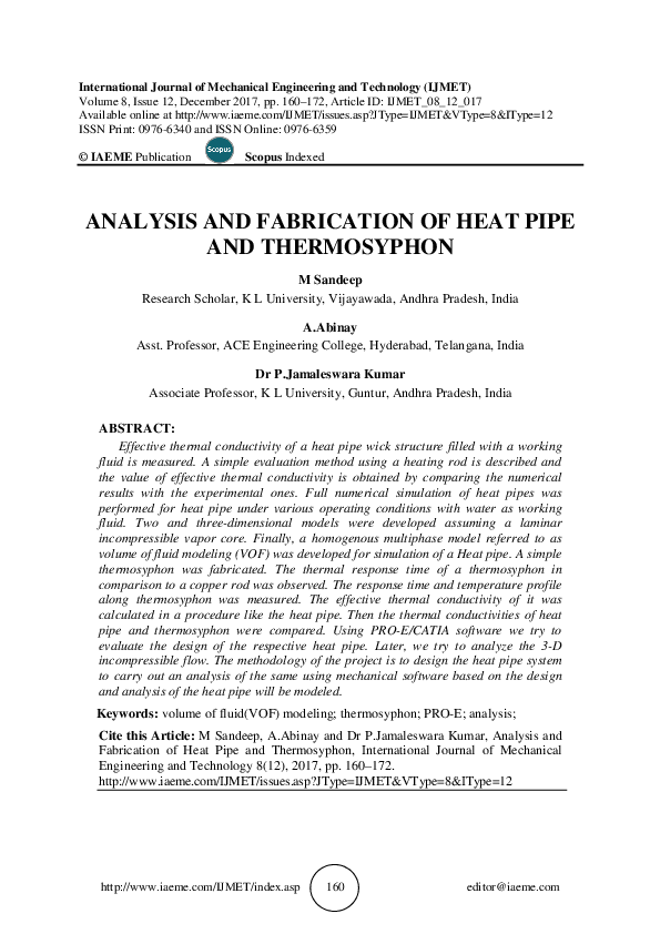 (PDF) ANALYSIS AND FABRICATION OF HEAT PIPE AND THERMOSYPHON IAEME