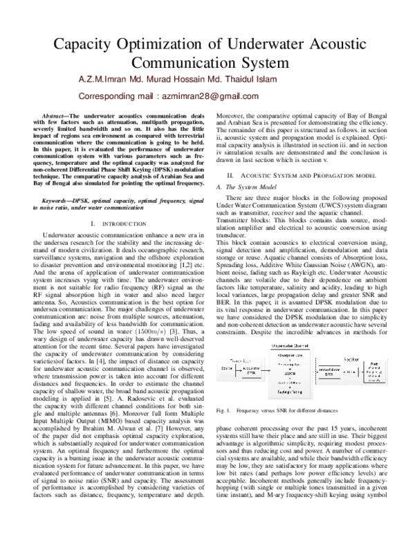 (PDF) Capacity Optimization of Underwater Acoustic Communication System