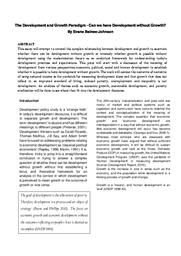 (DOC) Historical perceptions and meaning of development The Development ...