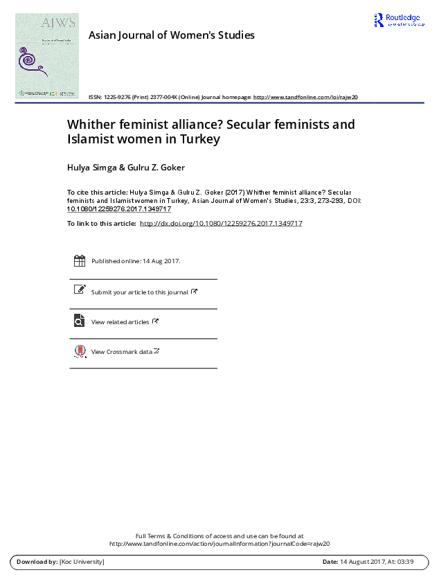 PDF) Whither feminist alliance? Secular feminists and Islamist 