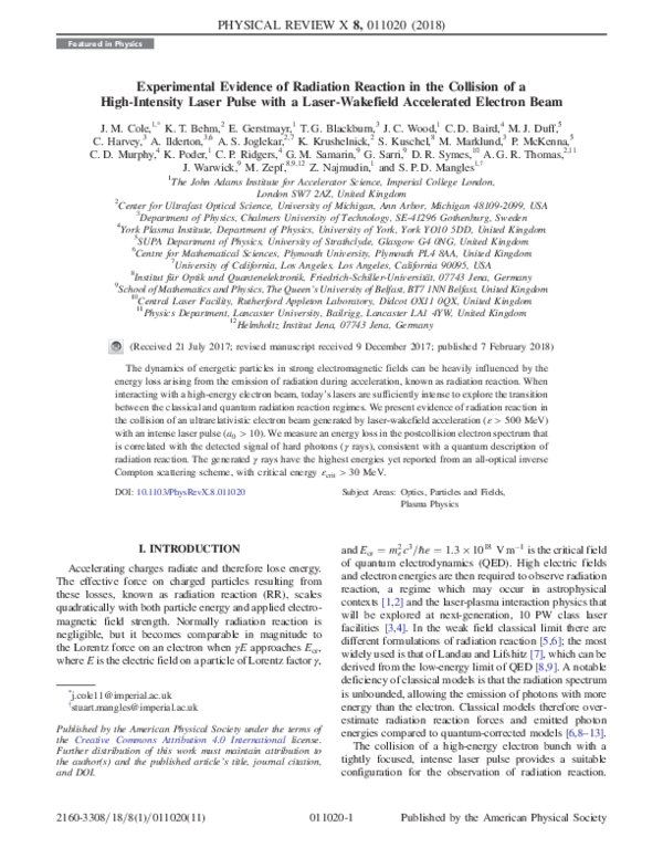 (PDF) Experimental Evidence of Radiation Reaction in the Collision of a ...